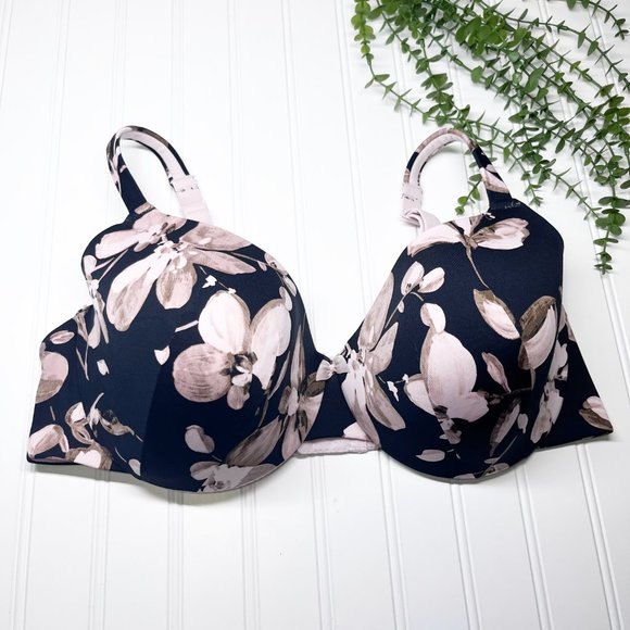 Cacique Other - Cacique - Lane Bryant Black Floral True Embrace T-Shirt Bra, Size 42DD